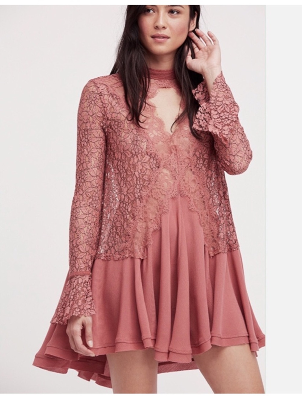 Free People Tell Tale Lace Tunic in Dusty Mauve